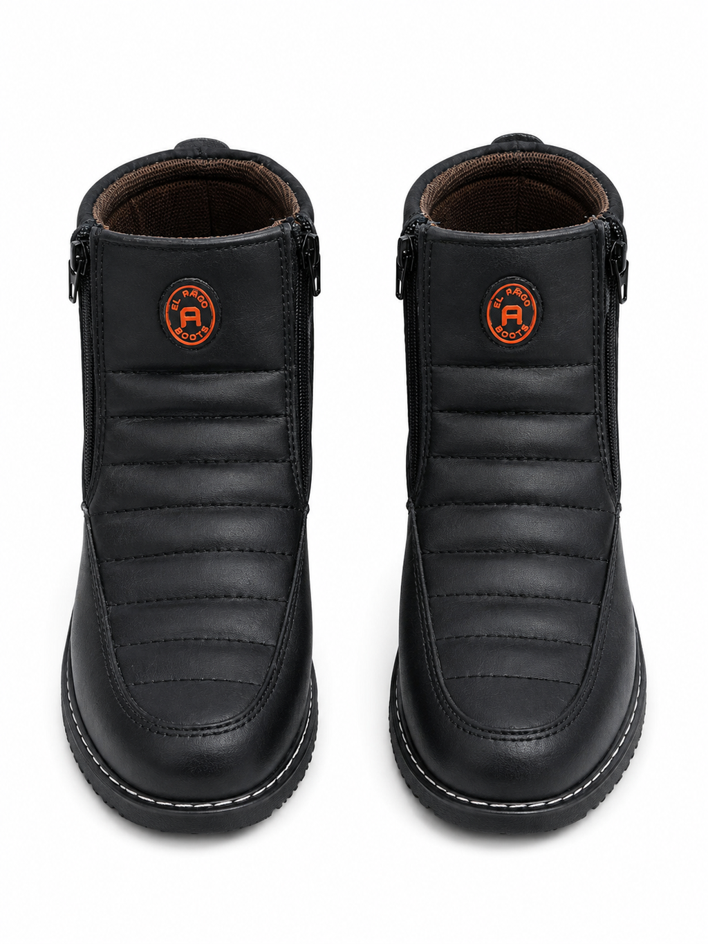 Men’s Genuine Leather Black Ankle Boots – Side Zipper, Contrast Stitching & Cushioned Design