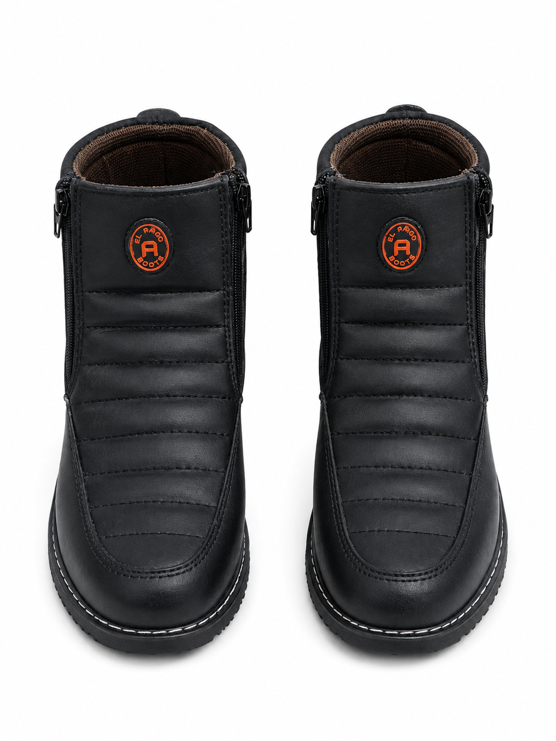 Men’s Genuine Leather Black Ankle Boots – Side Zipper, Contrast Stitching & Cushioned Design