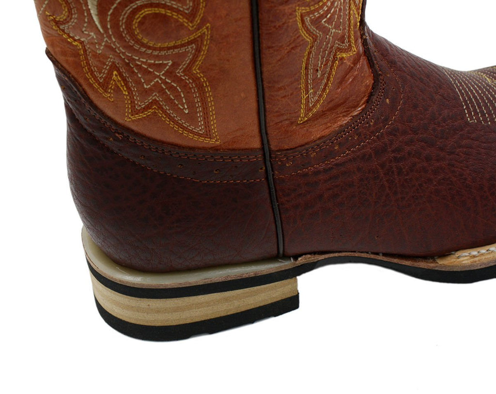 Men Genuine Bull Shoulder Leather Square Toe decarative Shaft Boots
