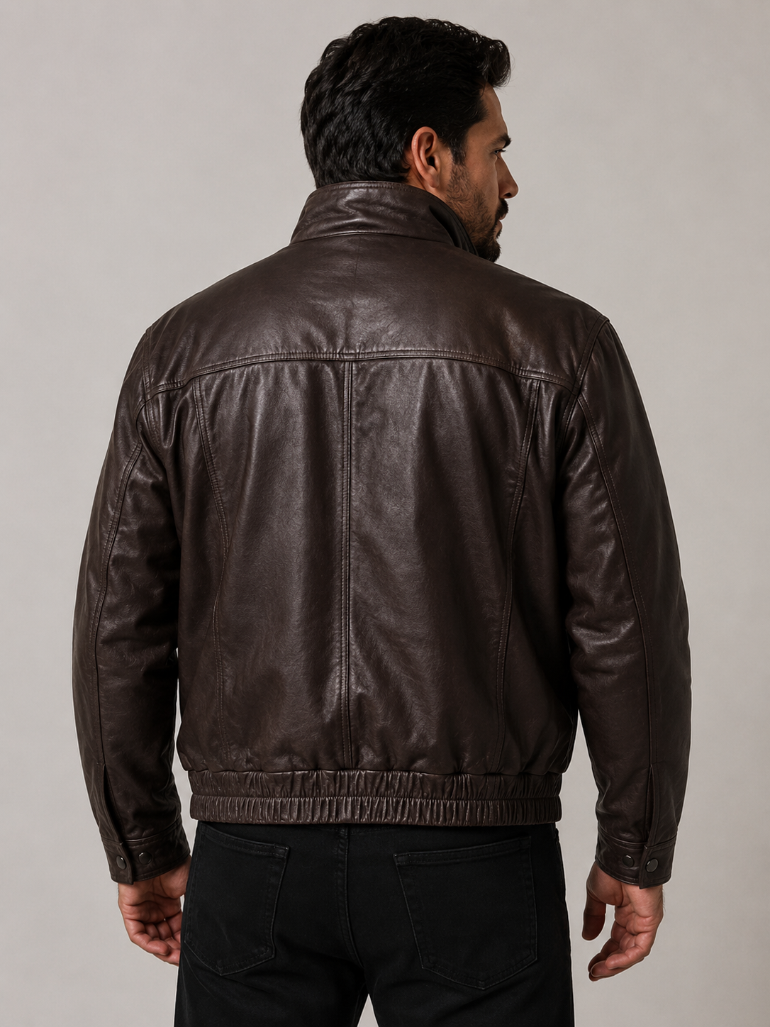 Men’s Brown Leather Double-Breasted Jacket – Size 2XL