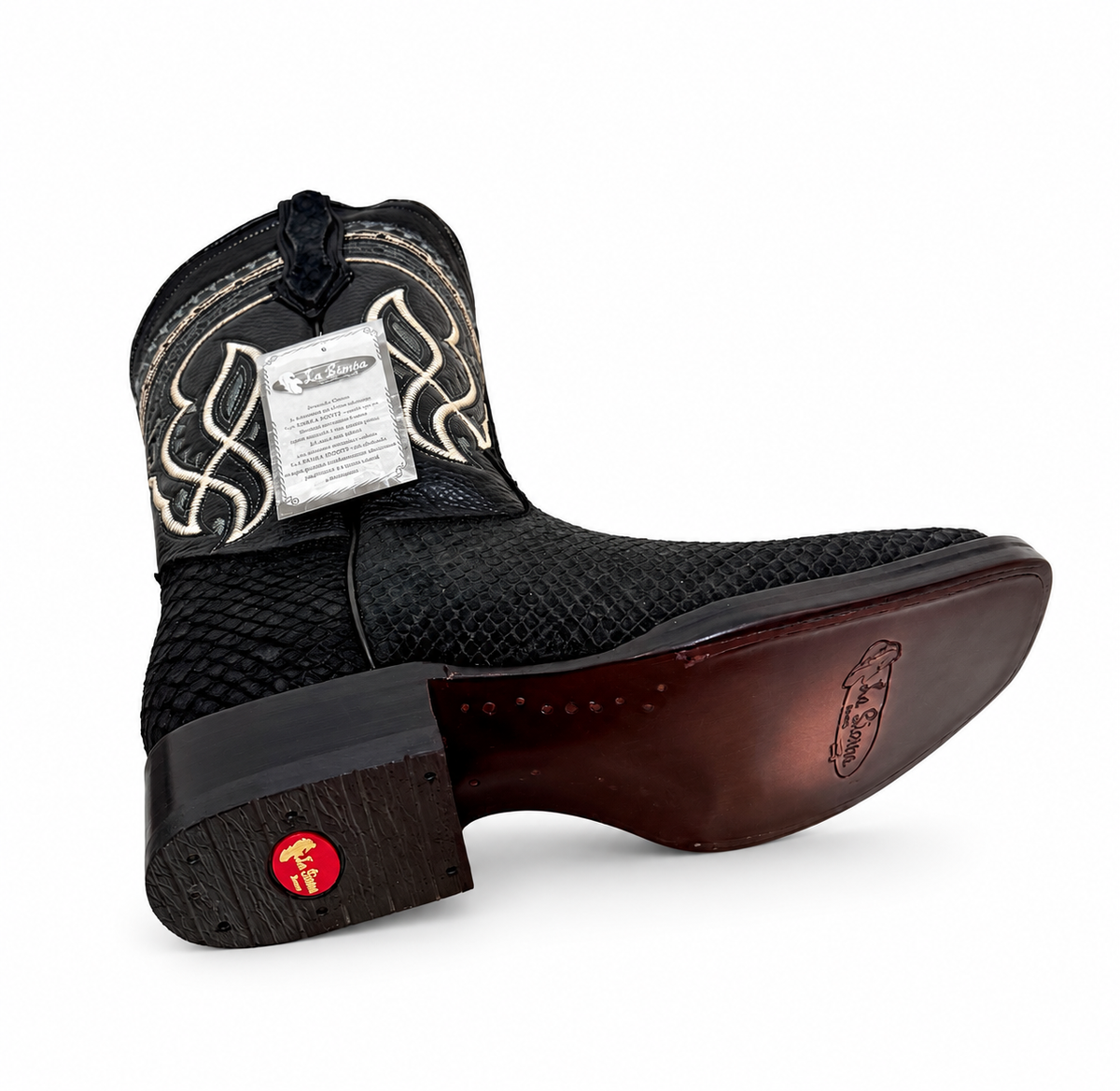 Men’s Genuine Leather Rodeo Cowboy Boots Black Python Print Embroidered