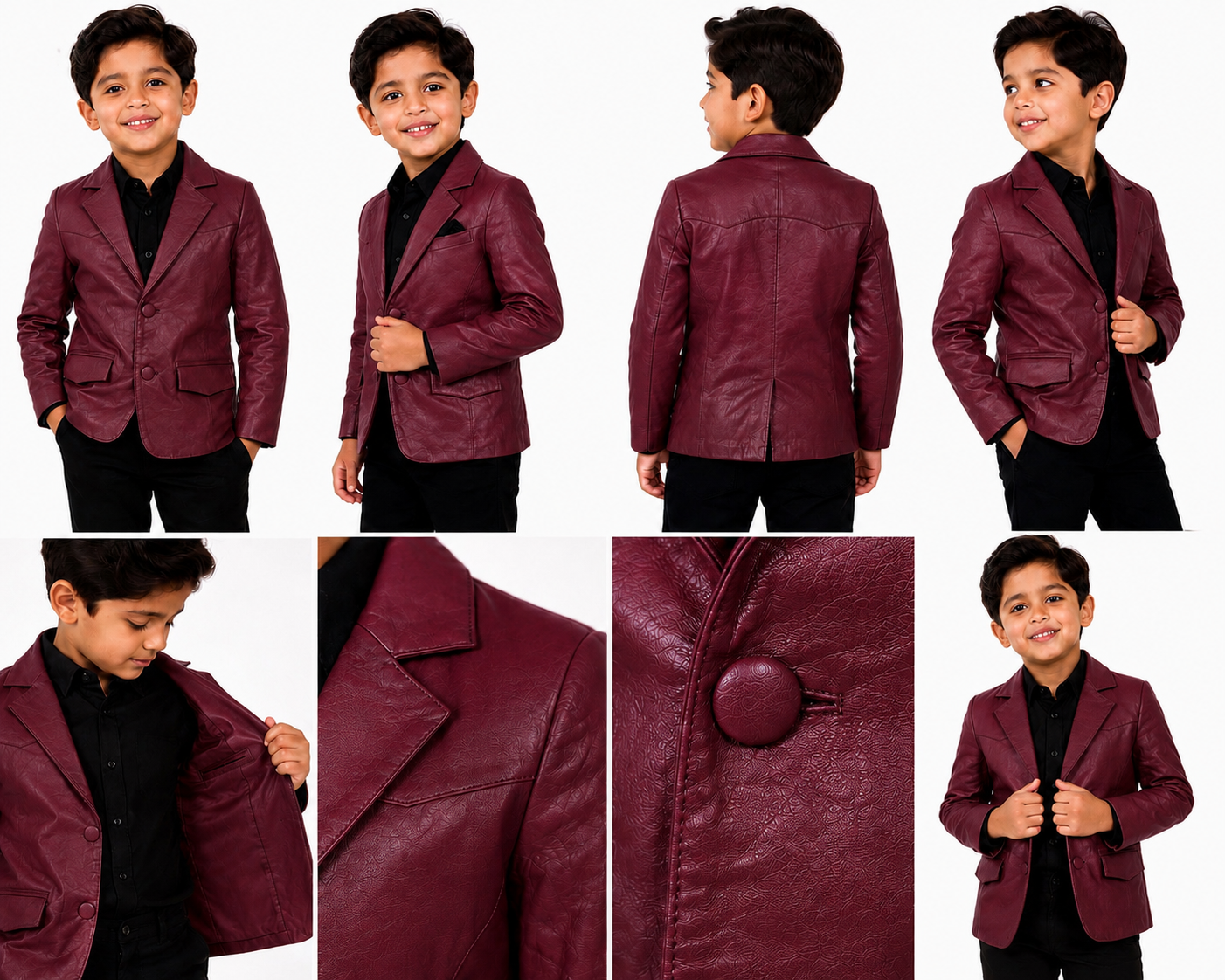 Kids Genuine Lambskin Leather Blazer –  Burgundy