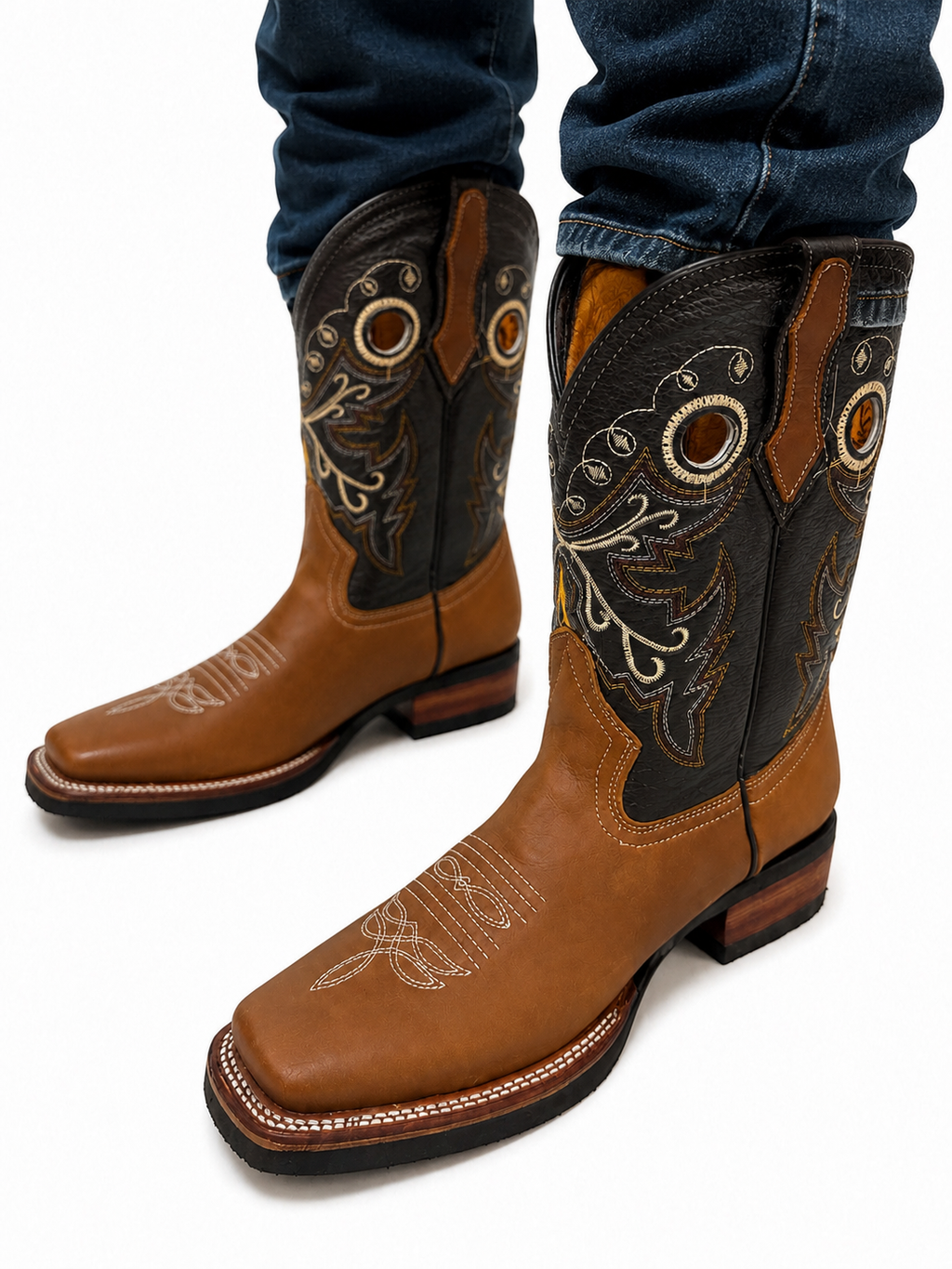 Men’s Handcrafted Genuine Leather Cowboy Rodeo Boots – Western Square Toe