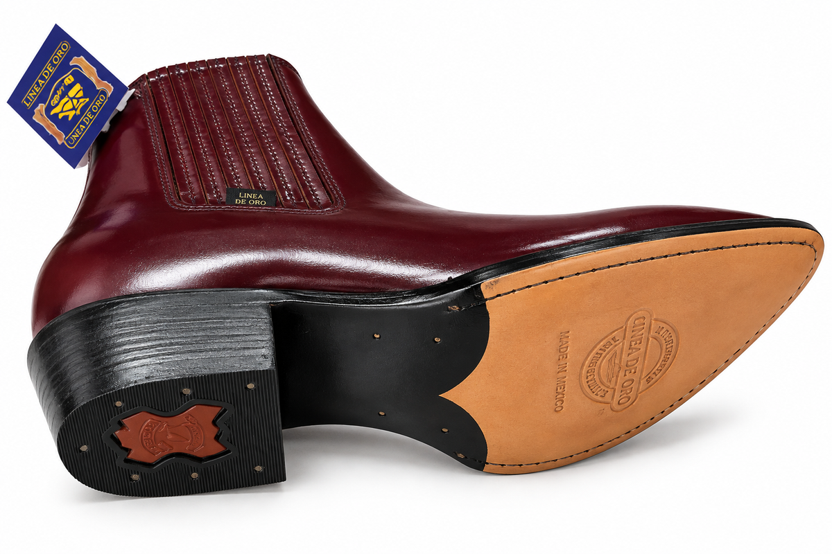 Men’s Genuine Leather Ankle Botín – Burgundy Western Cowboy Boot