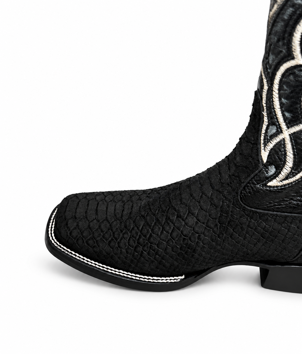 Men’s Genuine Leather Rodeo Cowboy Boots Black Python Print Embroidered