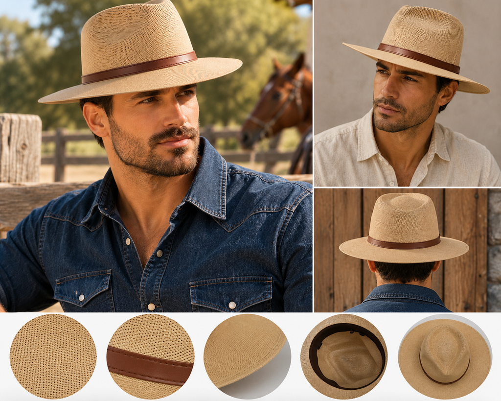 Men’s Wide Brim Woven Fedora Hat – Lightweight Western Rancher Style