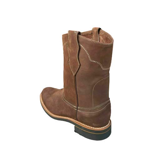 Dona Michi MEN'S WORK BOOTS GENUINE NUBUCK LEATHER PULL ON TAN/MOCA SAFETY WESTERN BOTAS