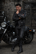 Men's Motorcycle Leather jacket Genuine Buffalo Black Skin Brando