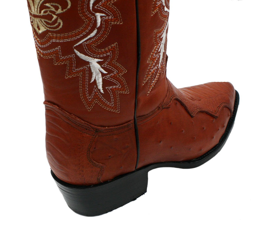 Men Genuine Cowhide Ostrich and Crocodile Print Leather J Toe Cowboy Boots