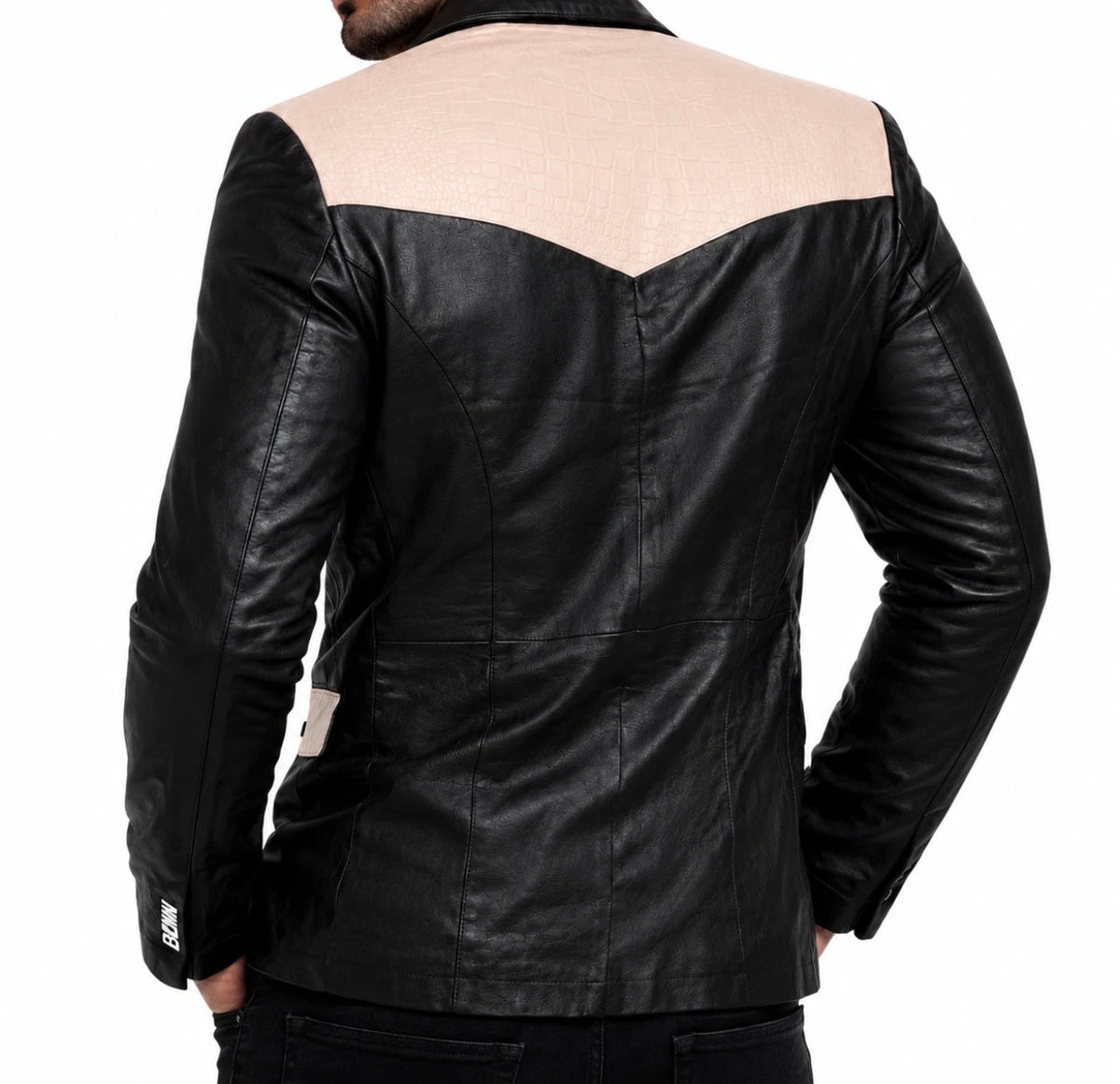 Men’s Genuine Leather Western Blazer – Black & Ivory Cowboy Jacket