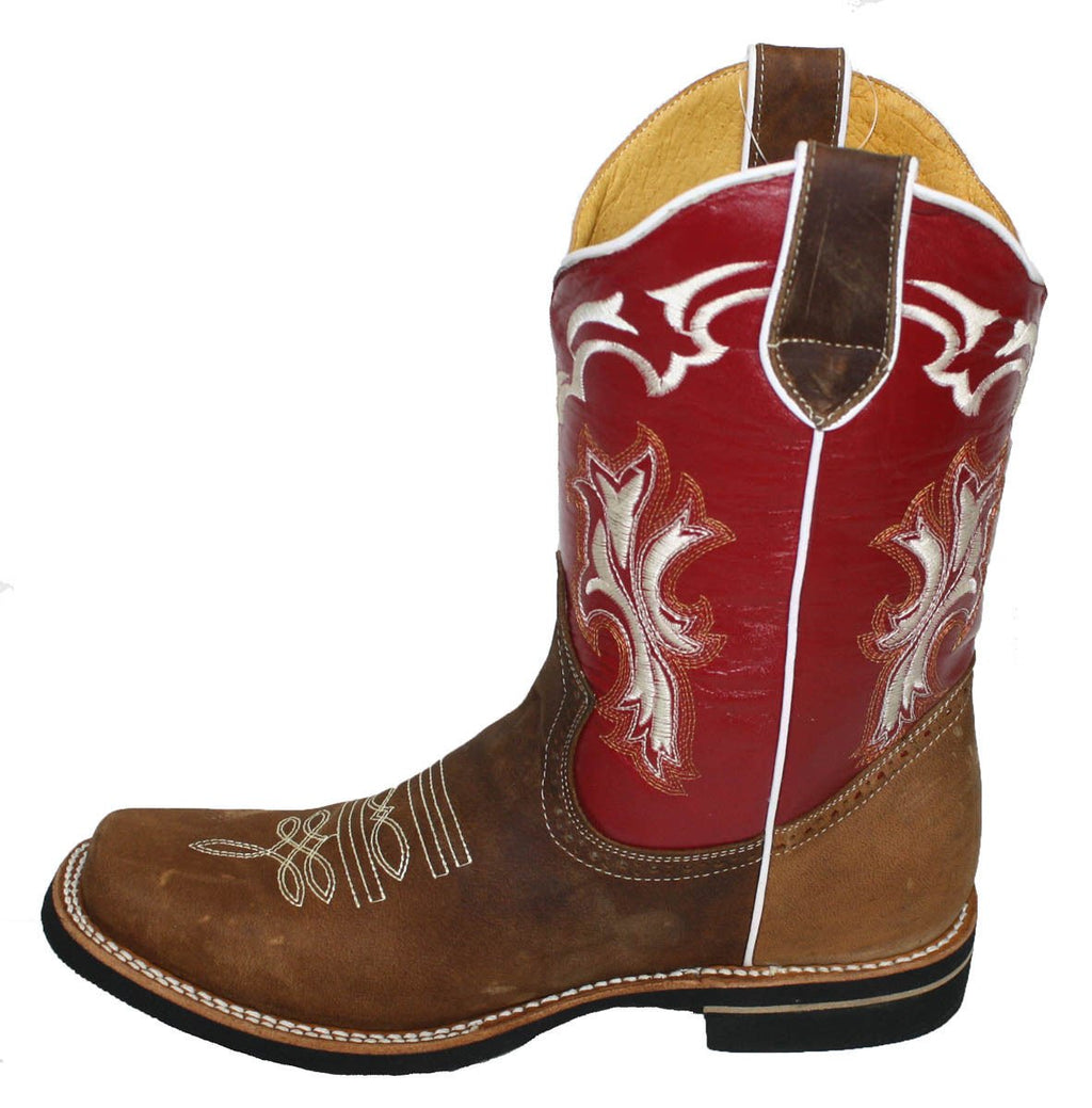 Men Cowboy Genuine Cow Hide Leather Square Toe Boots