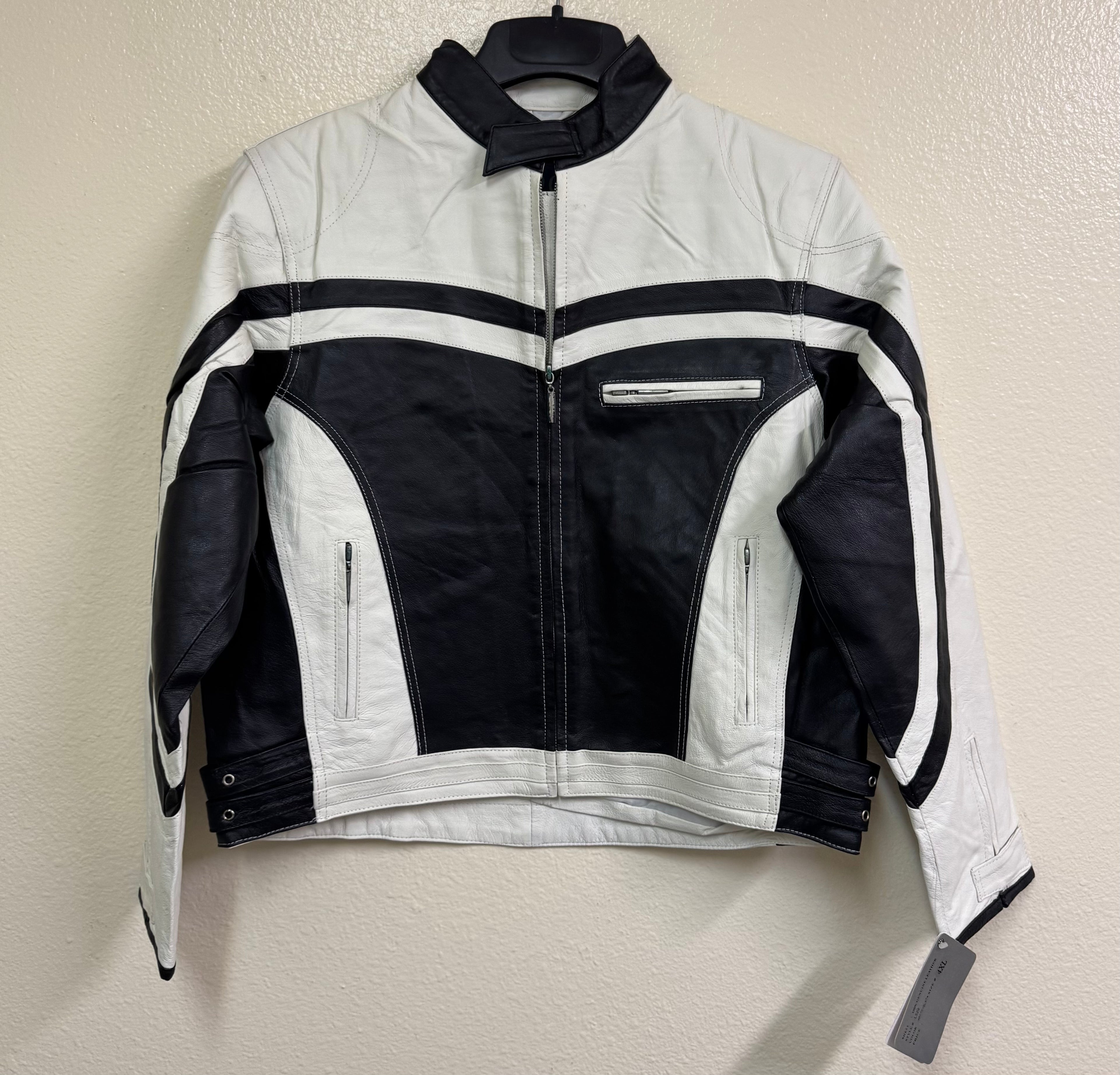 Women’s Genuine Leather Black & White Motorcycle Jacket  Handcrafted