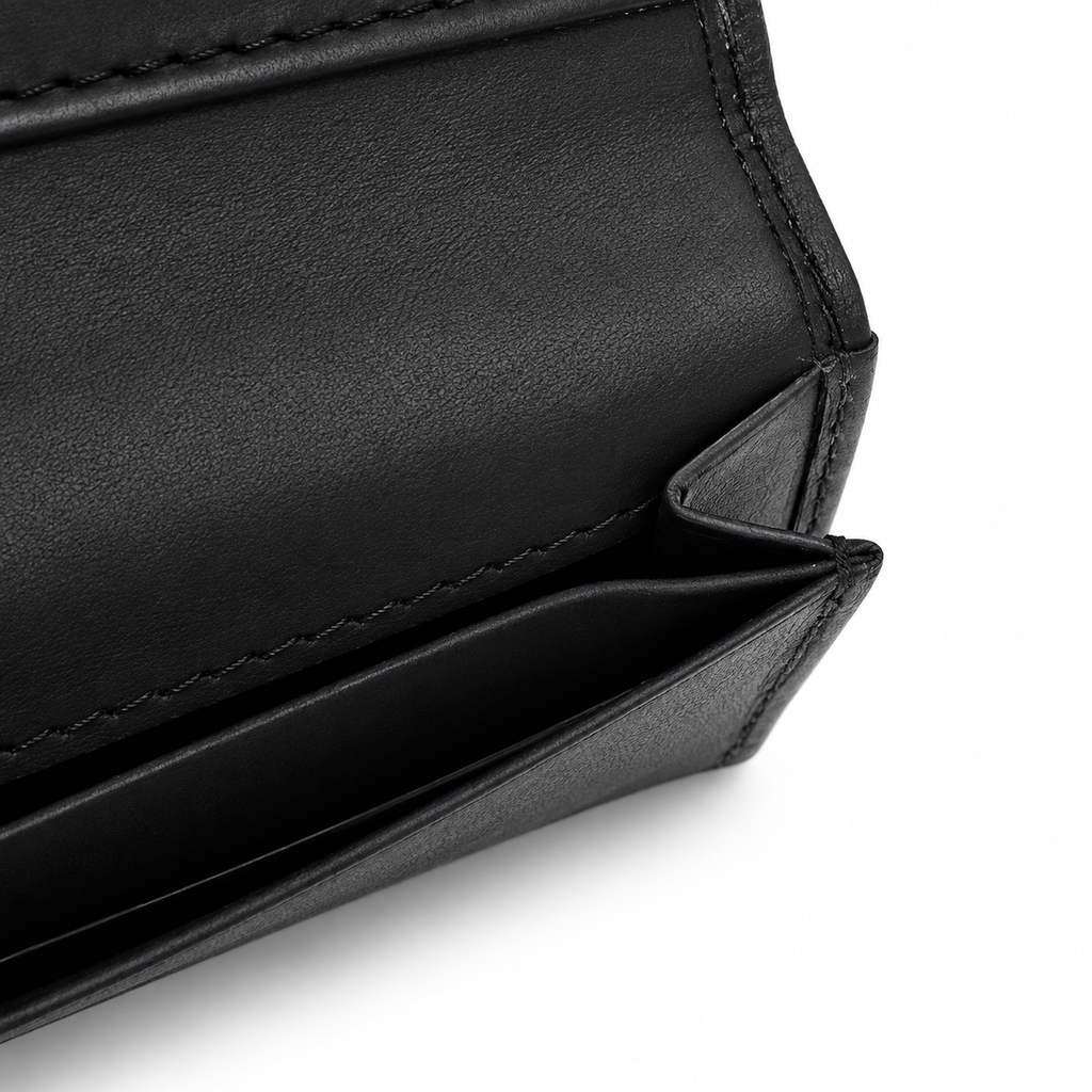 Men’s Genuine Leather Slim Wallet – Black Card Holder with ID Window & Coin Pocket