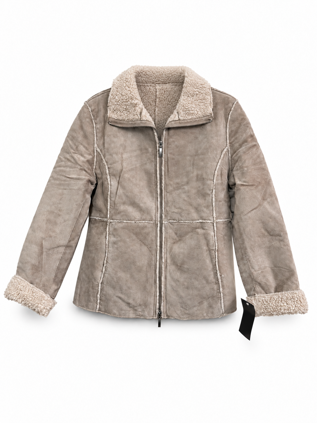 Women’s Genuine Suede Leather Jacket with Faux-Shearling Lining – Full-Zip Warm Winter Coat
