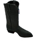 Men's Genuine Wild West Real Ostrich Leather Western Cowboy Boots_Black_6.5