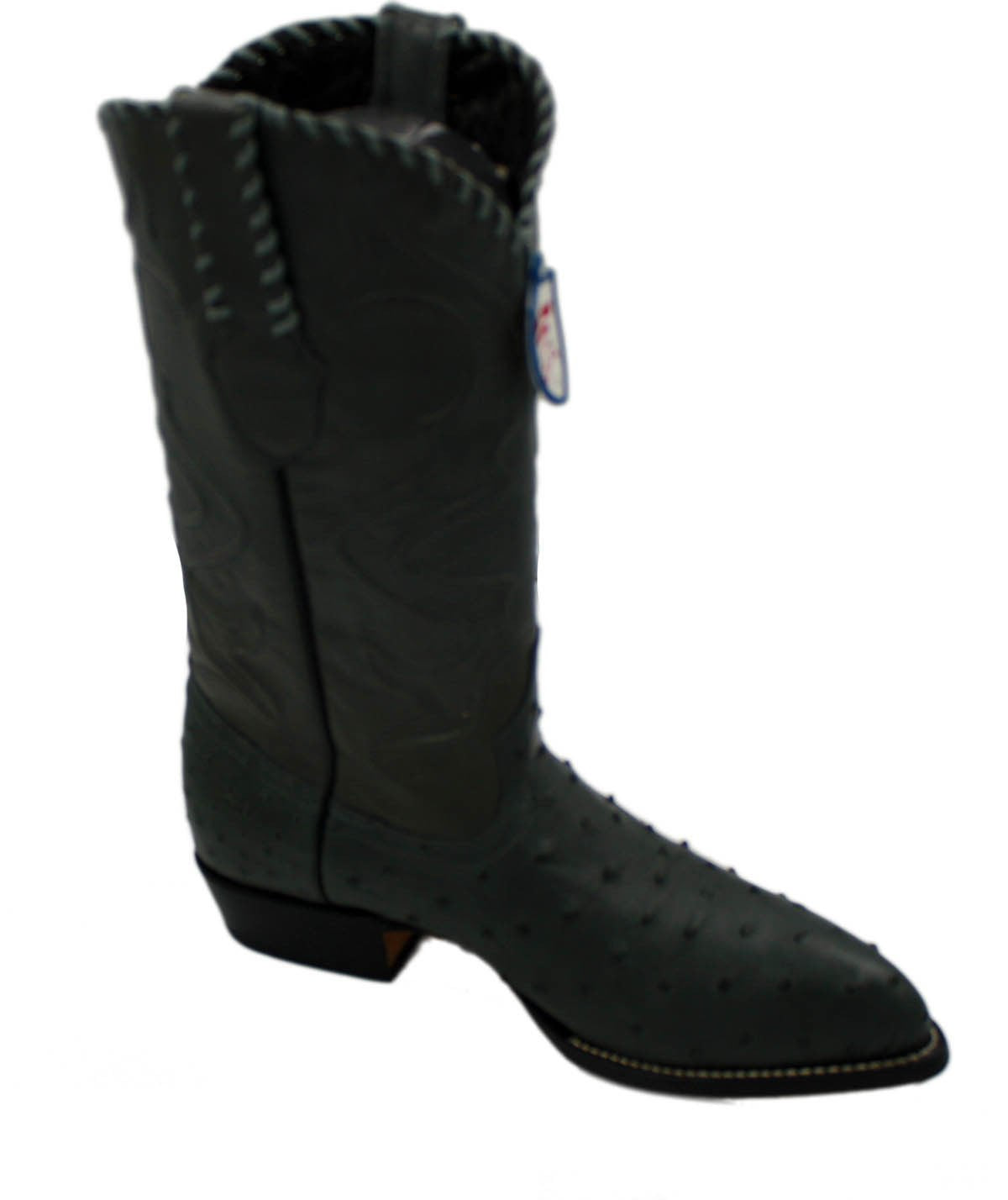Men's Genuine Wild West Real Ostrich Leather Western Cowboy Boots_Black_6.5
