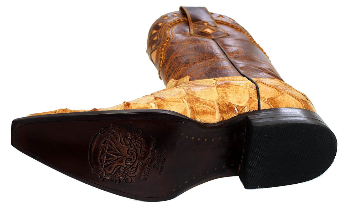 Men's Snip Toe Genuine Fish Skin Leather Cowboy Western Boots