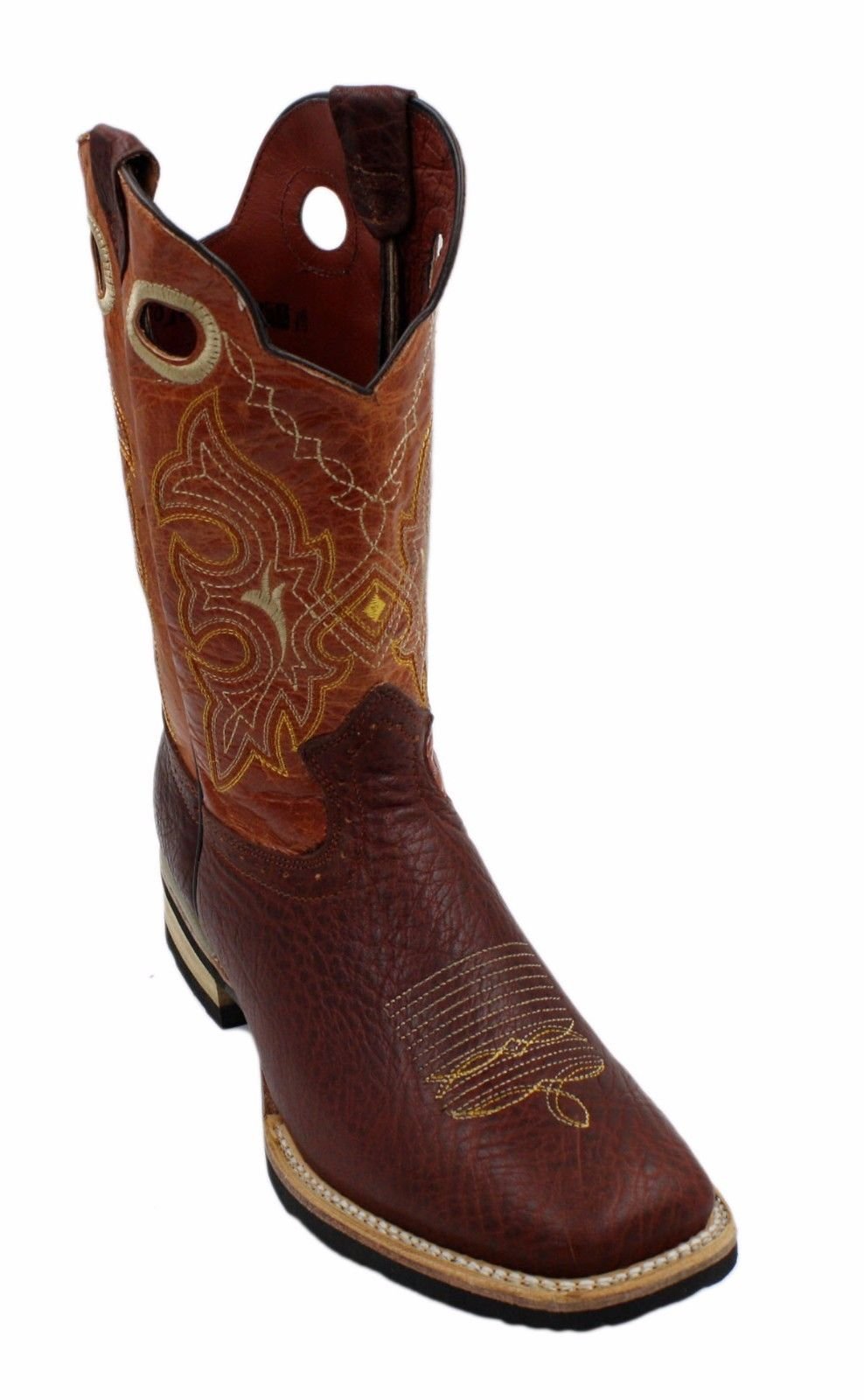 Men Genuine Bull Shoulder Leather Square Toe decarative Shaft Boots