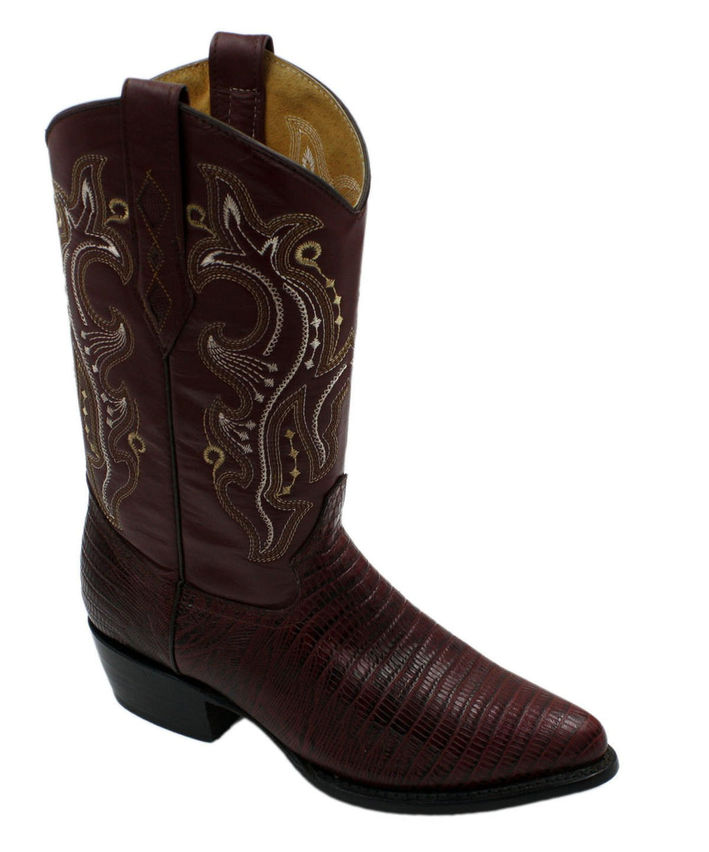 Men Genuine Cowhide Leather Lizard Print J Toe Cowboy Boots
