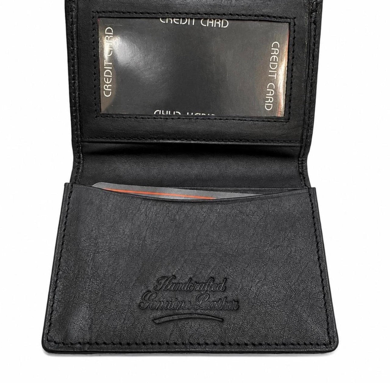 Men’s Genuine Leather Slim Wallet – Black Card Holder with ID Window & Coin Pocket