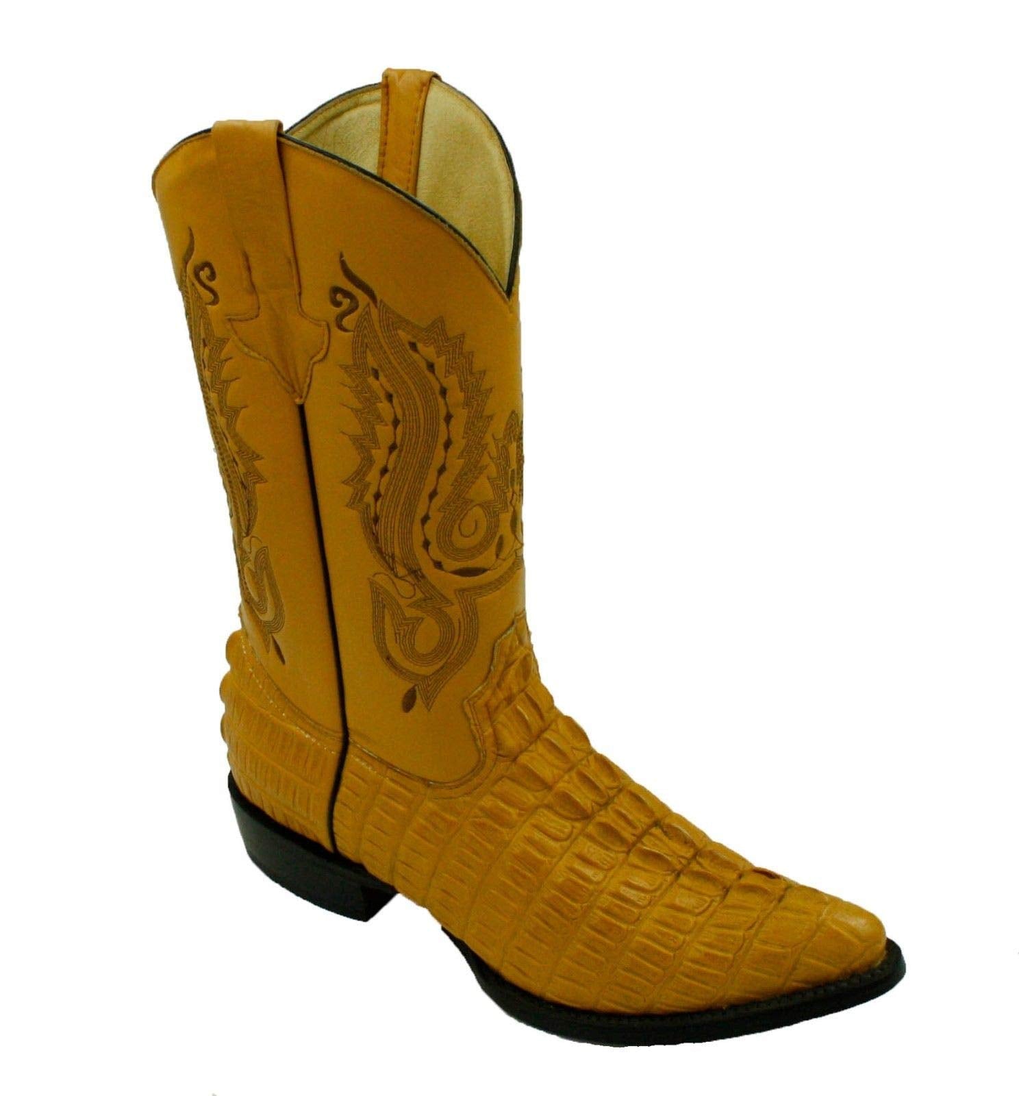 Men Genuine Cowhide Crocodile Print Leather Western Boots