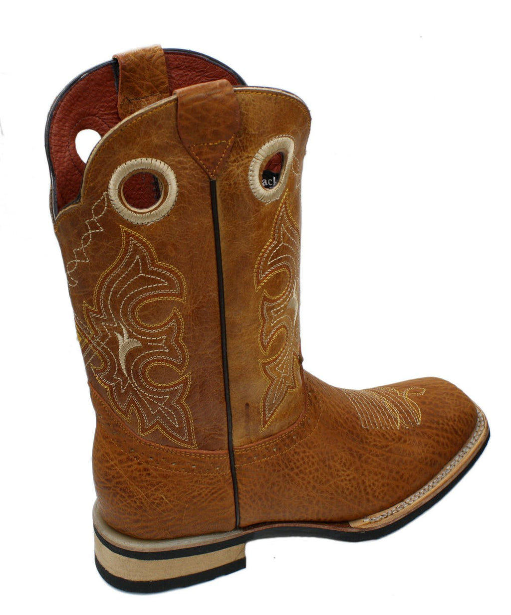 Men Genuine Bull Shoulder Leather Square Toe decarative Shaft Boots