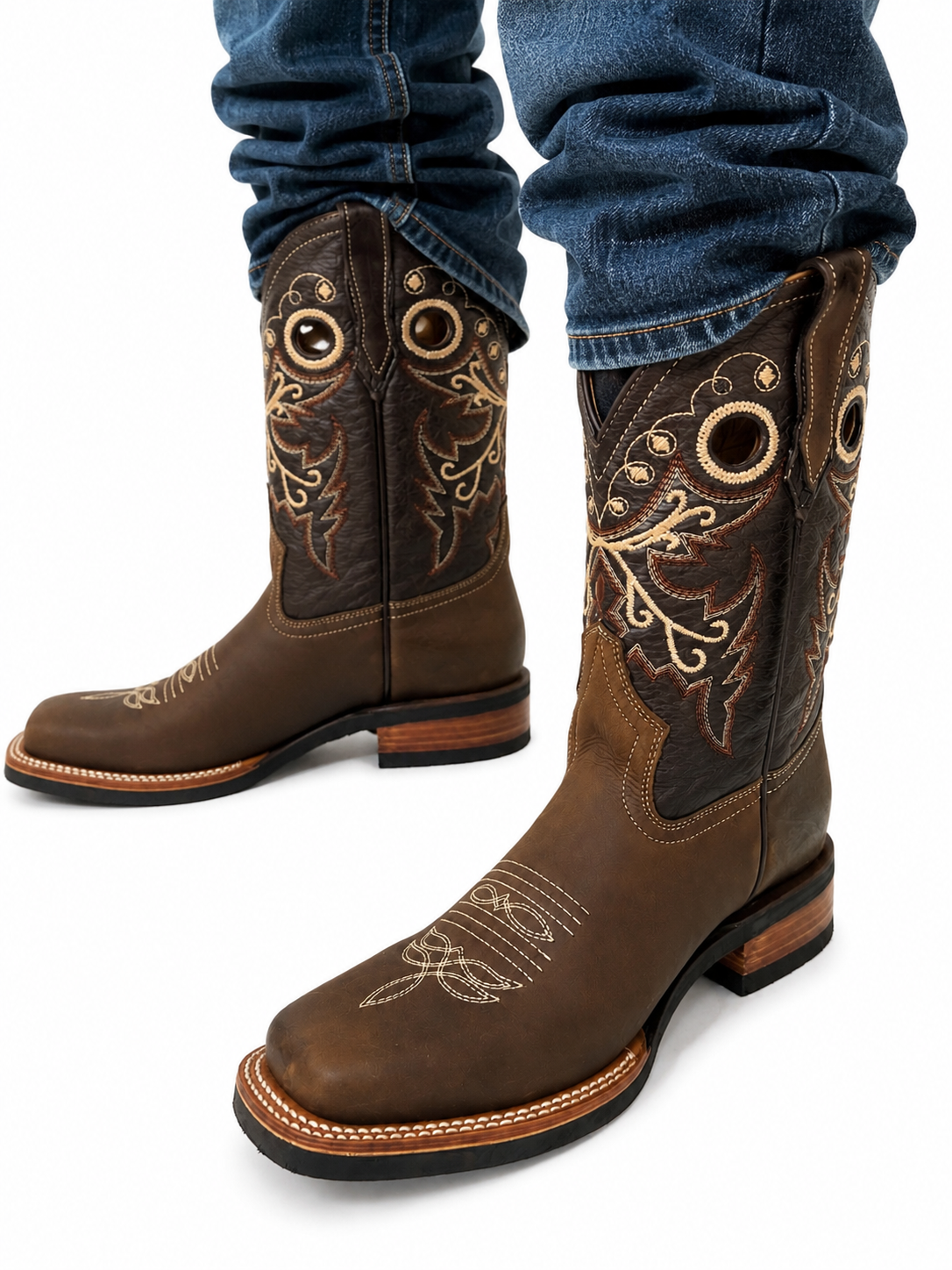 Men’s Handcrafted Genuine Cowhide Leather Rodeo Western Cowboy Boots – Brown