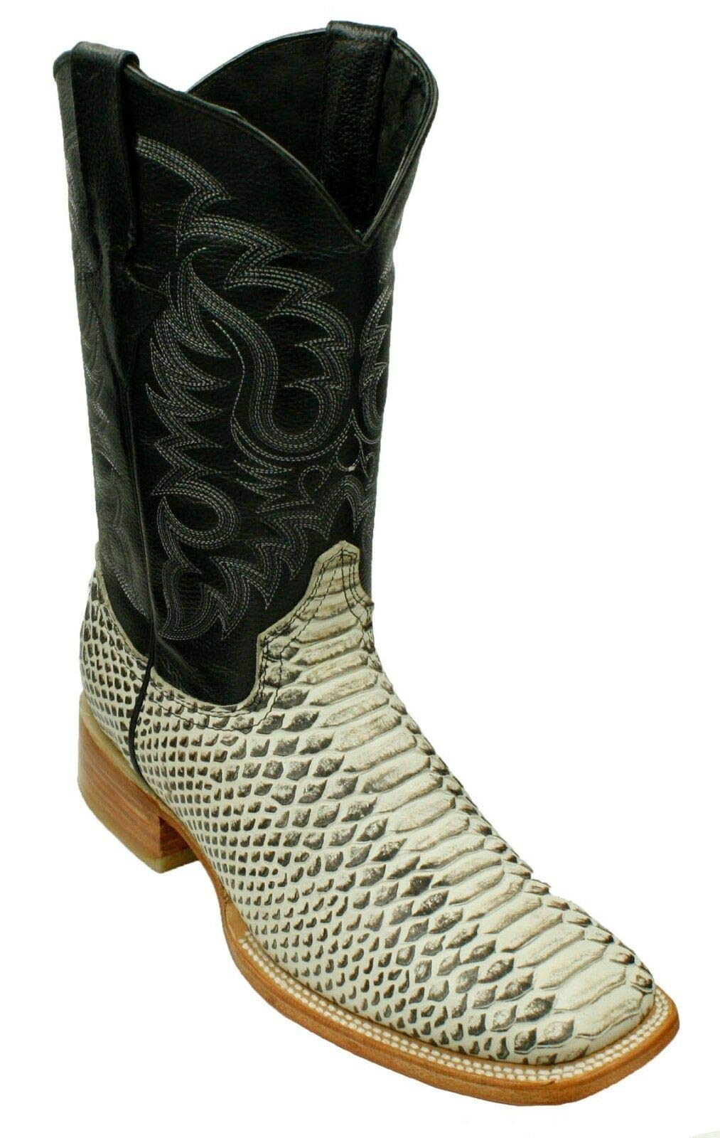 Dona Michi Men's Cow Hide Python Print Boots Square Toe Rodeo Handcrafted Quality Boots