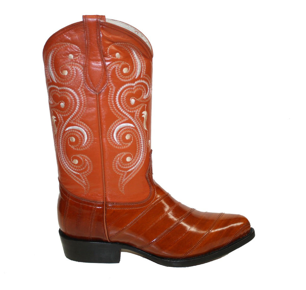 Men Genuine EEL Skin Cowboy Western j Toe Leather Boots