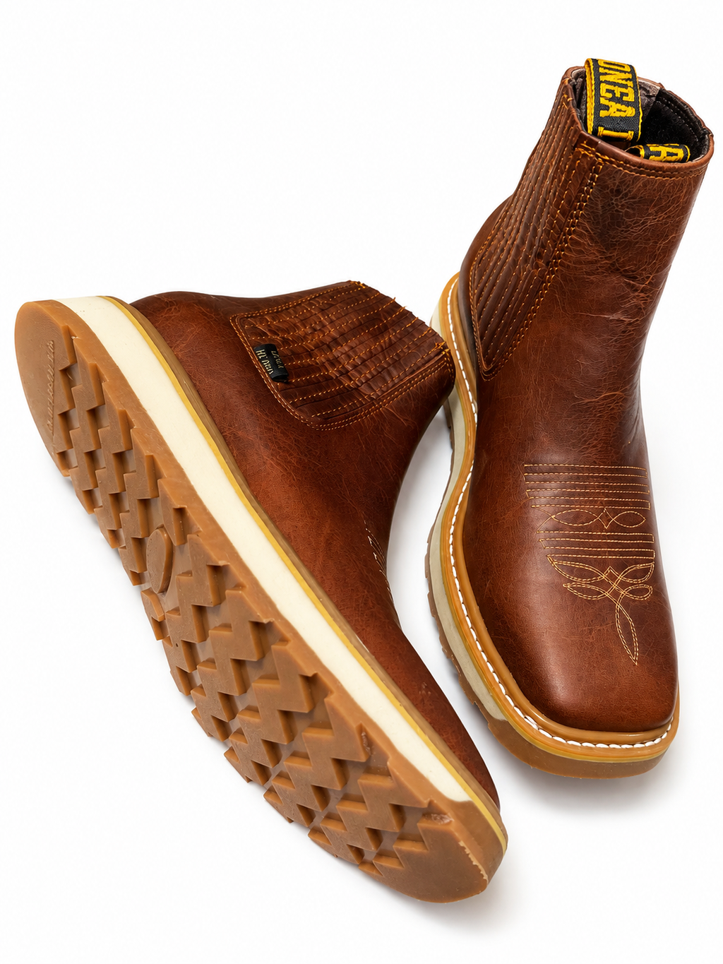 Men’s Genuine Leather Western Chelsea Boots – Brown Pull-On Ranch Boots