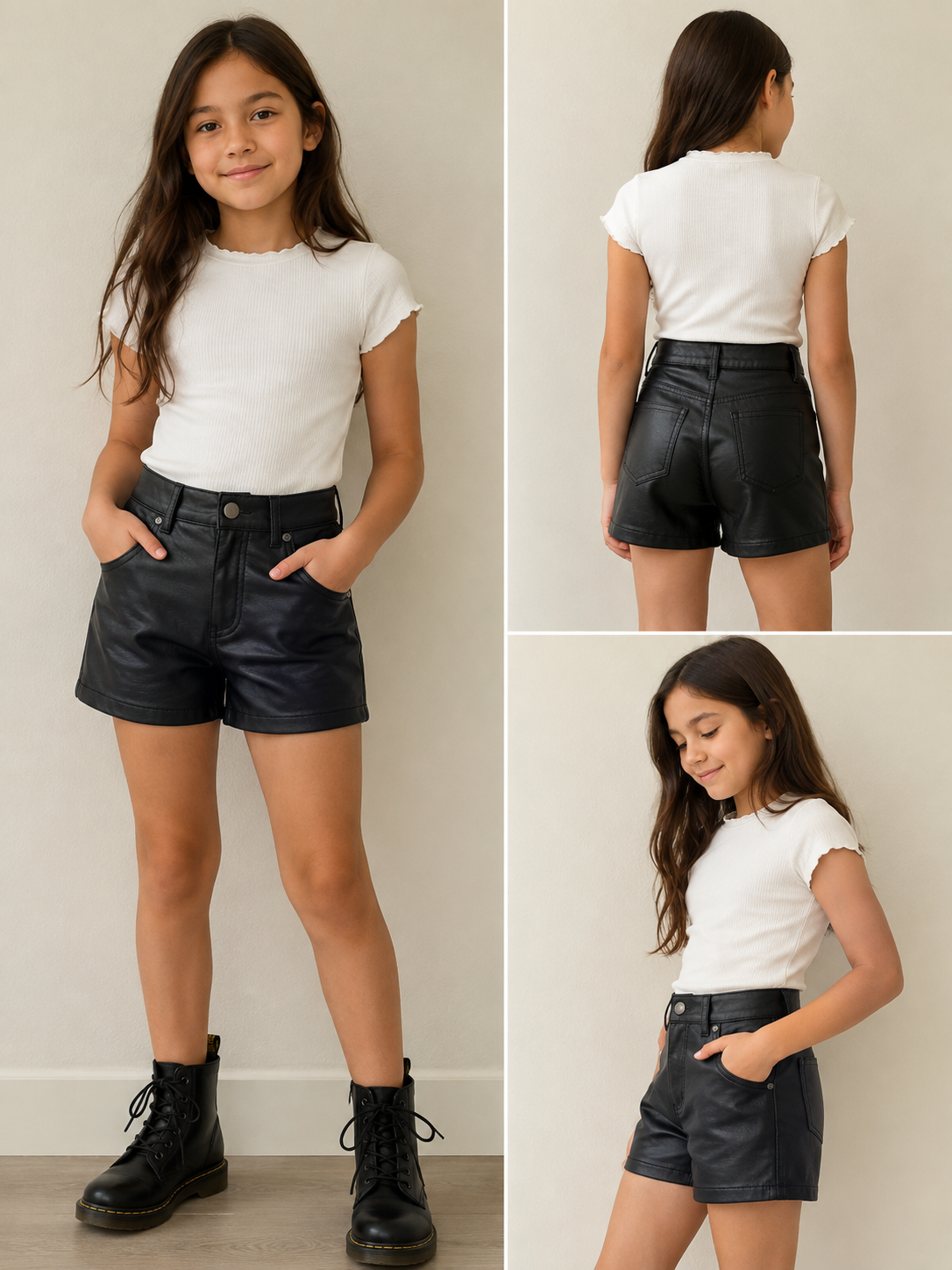 Kids Genuine Leather Shorts – Black
