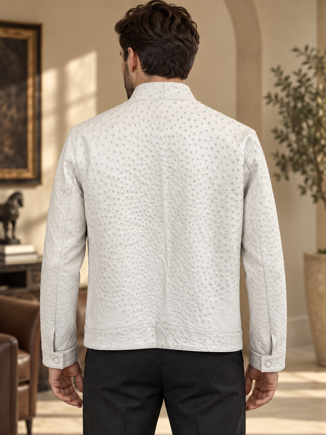 100% Genuine Full-Quill Ostrich Leather Jacket — Not Embossed