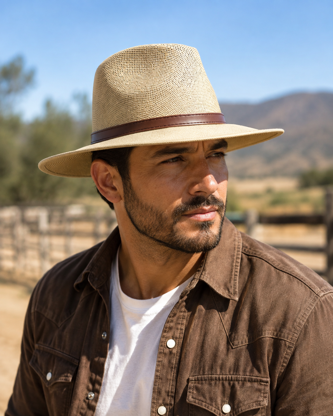 Men’s Wide Brim Woven Fedora Hat – Lightweight Western Rancher Style