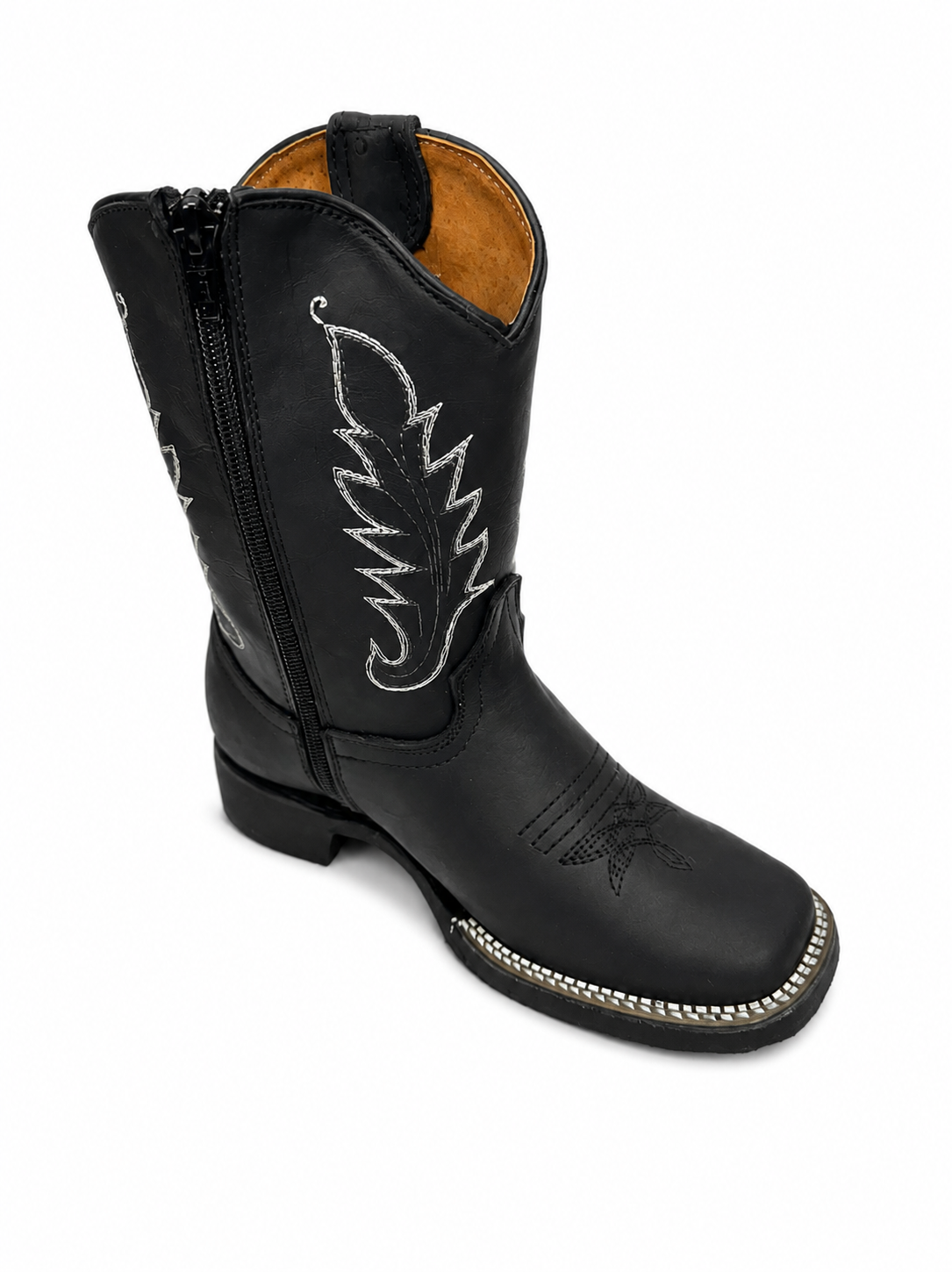 Kids Genuine Leather Black Cowboy Boots – Western Embroidered