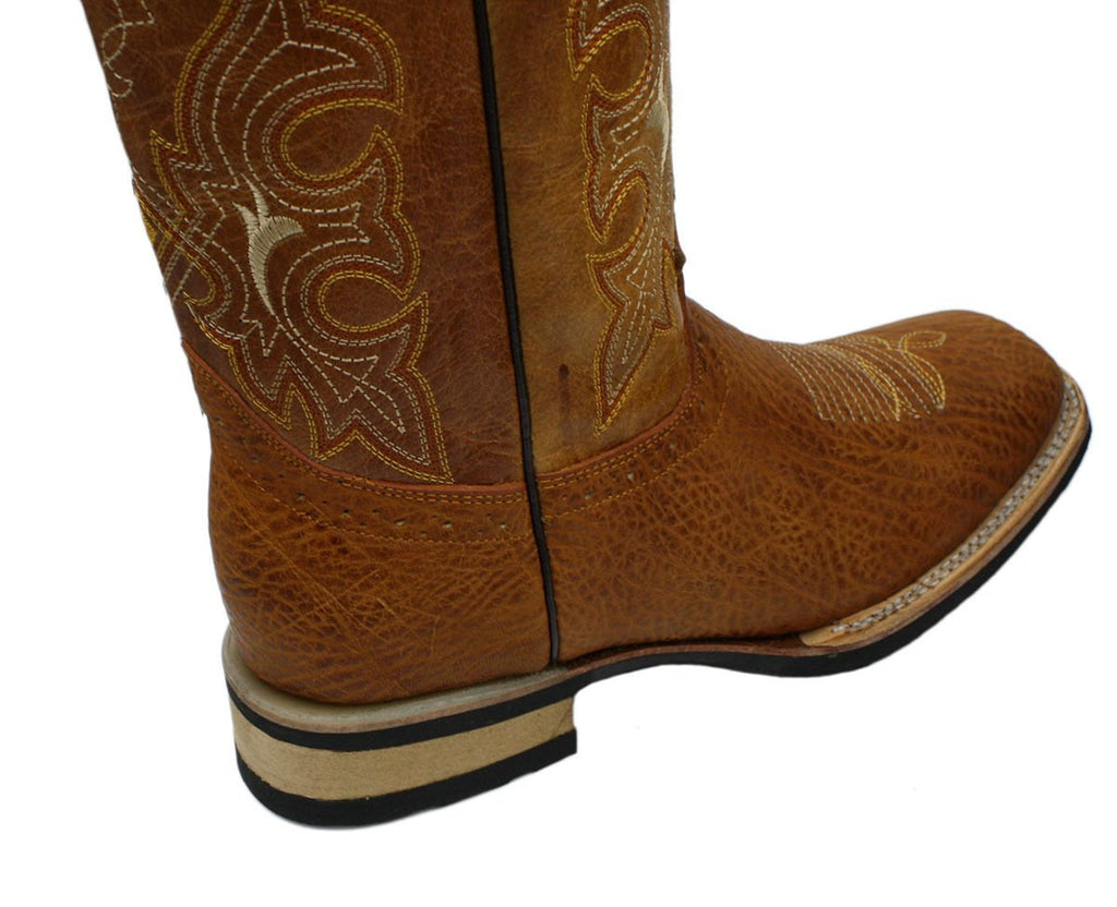 Men Genuine Bull Shoulder Leather Square Toe decarative Shaft Boots