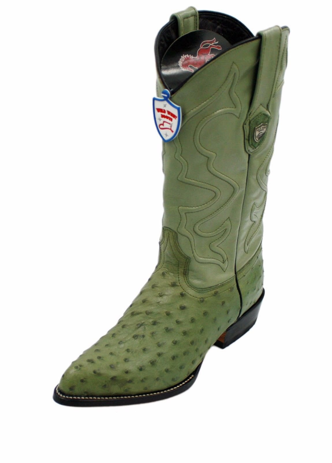Men's Genuine Wild West Real Ostrich Leather Western Cowboy Boots_Green_8