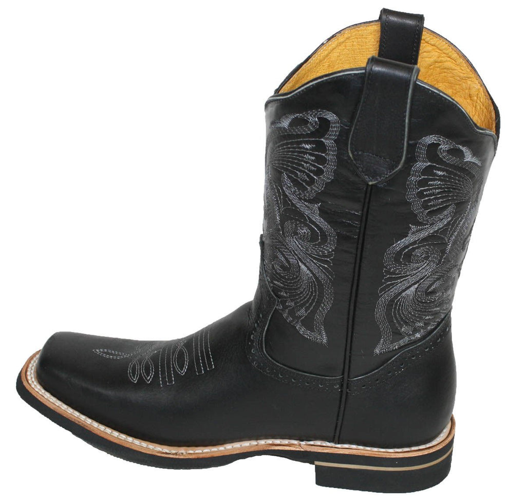 Men Cowboy Genuine Cow Hide Leather Square Toe Boots