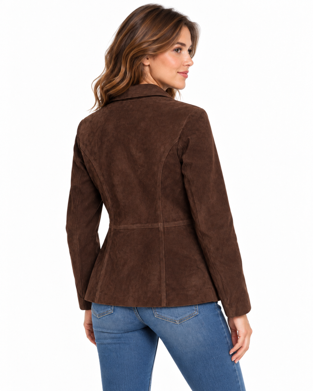 Women’s Genuine Suede Leather Jacket – Dark Brown Soft Leather Blazer