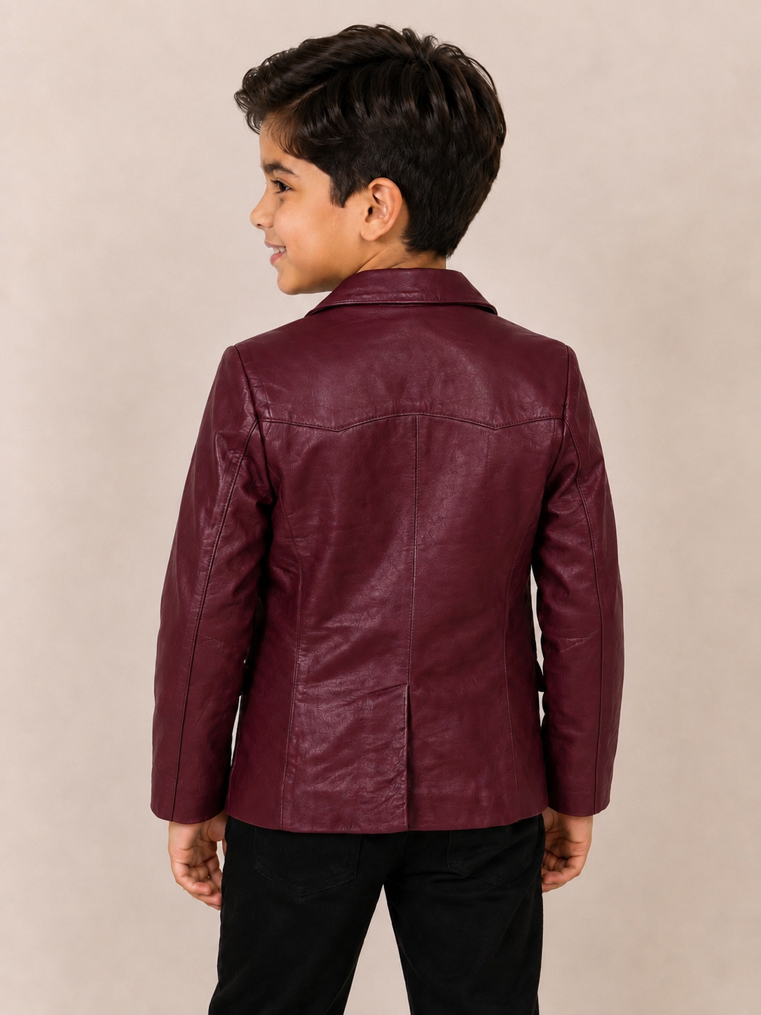 Kids Genuine Lambskin Leather Blazer –  Burgundy