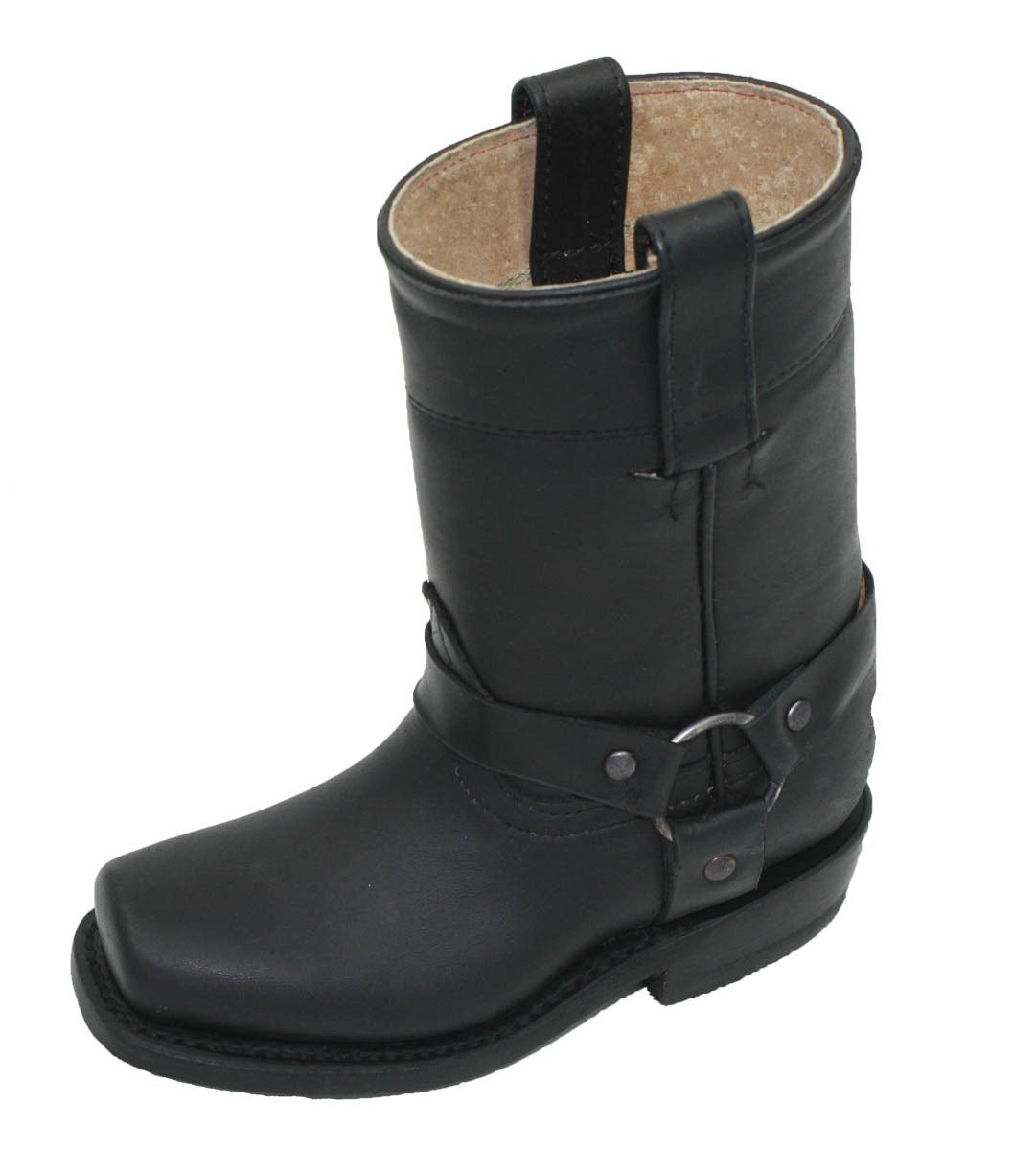 Dona Michi Unisex Kids Genuine Soft Cow Hide Black Leather Motorcycle Harness Boots