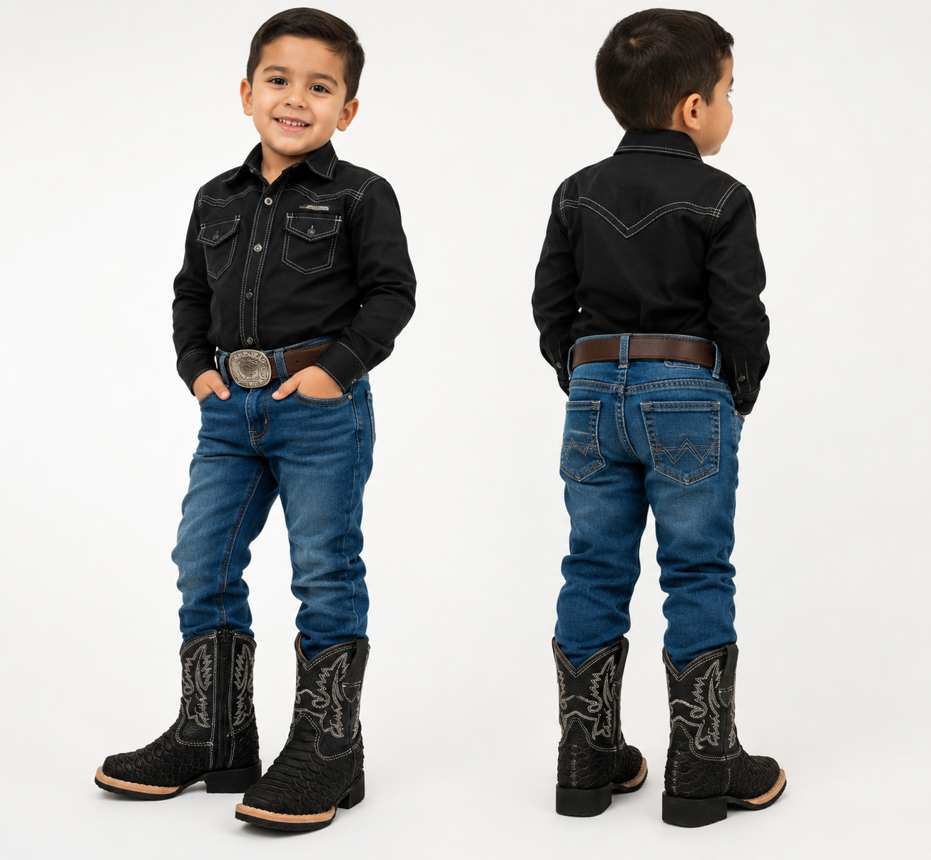 Kids Fish Print Western Cowboy Boots – Side Zipper Square Toe