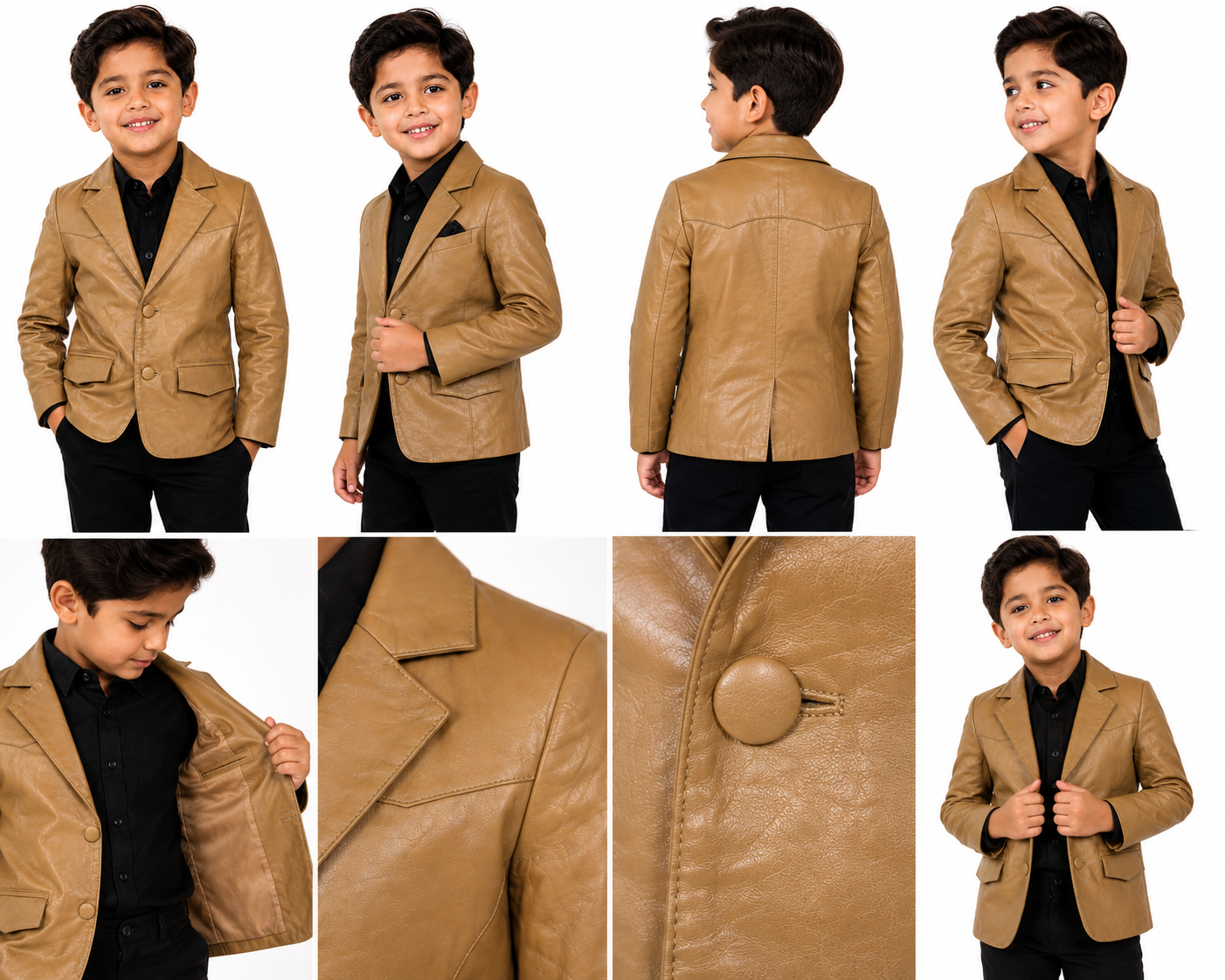Kids Genuine Lambskin Leather Blazer – Tan/Camel