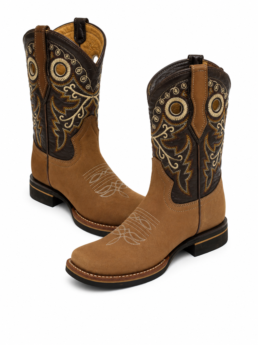 Women’s Genuine Leather Western Cowboy Boots – Brown Embroidered