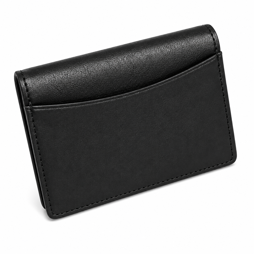 Men’s Genuine Leather Slim Wallet – Black Card Holder with ID Window & Coin Pocket