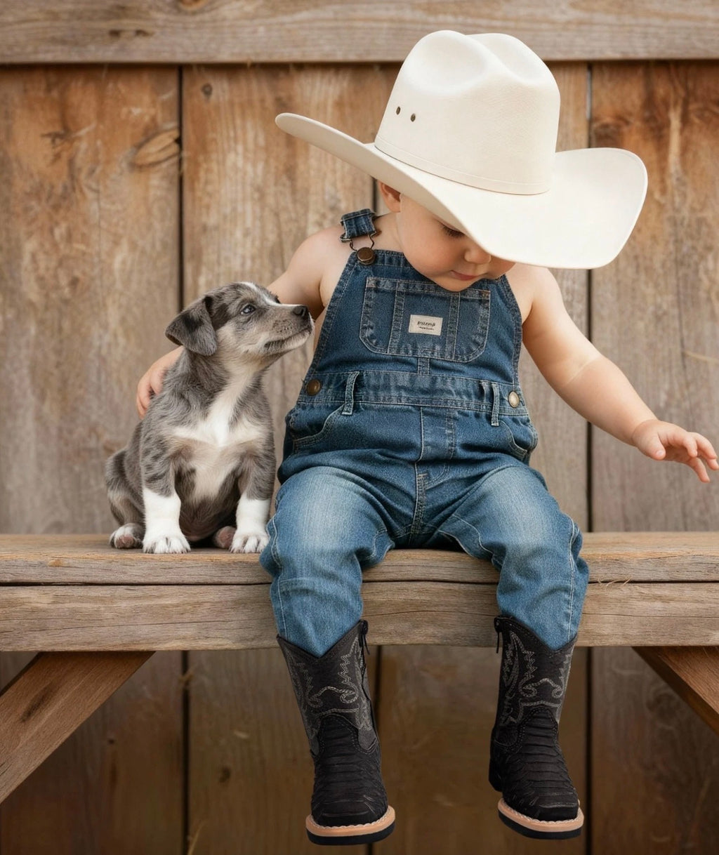 Kids Fish Print Western Cowboy Boots – Side Zipper Square Toe