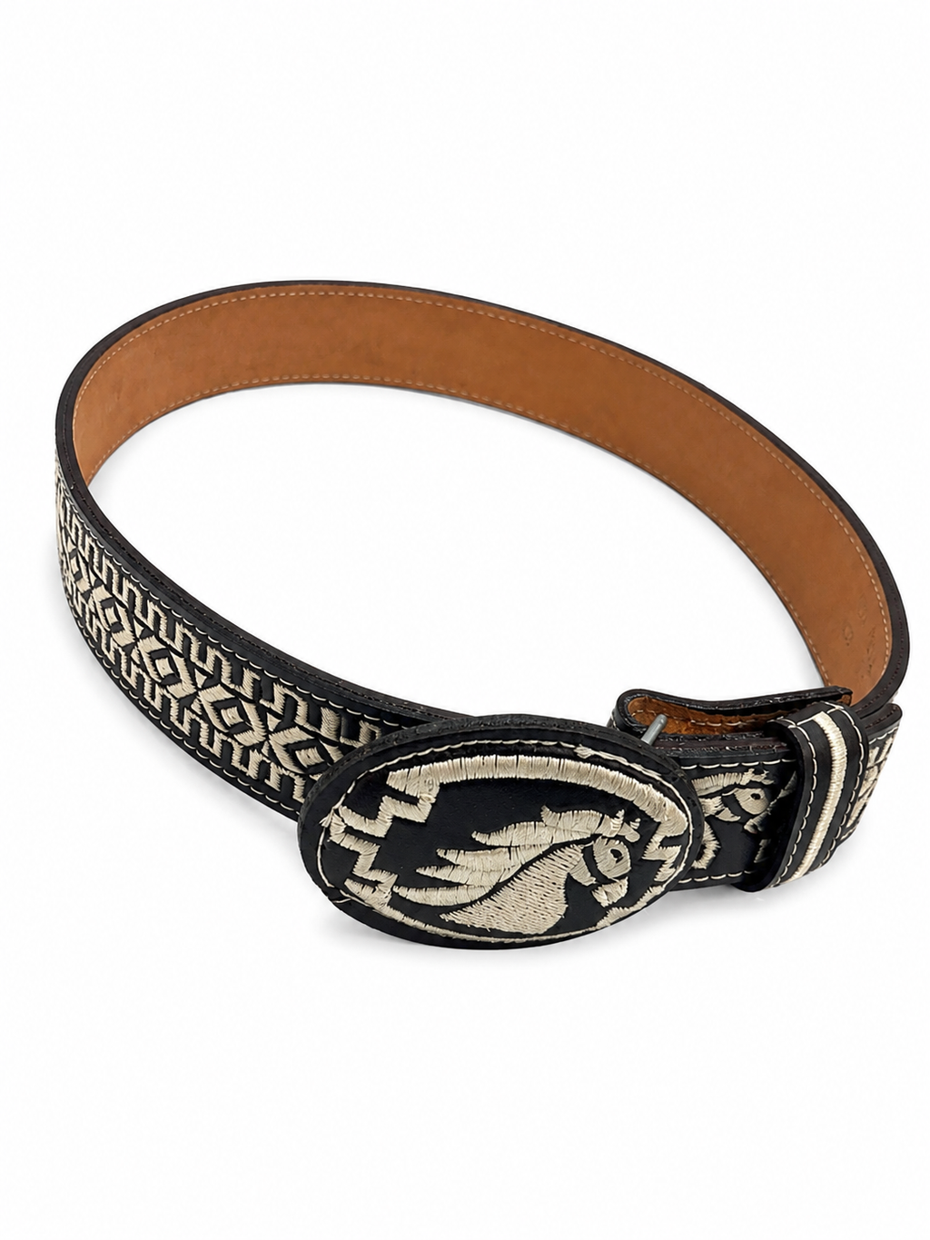 Men’s Brown Leather Belt – Classic Stitched Western Dress Belt with Silver-Tone Hardware