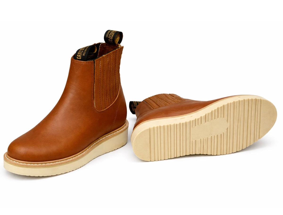 Men’s Genuine Leather Pull-On Work Boots – Brown Chelsea Style with Durable Wedge Sole