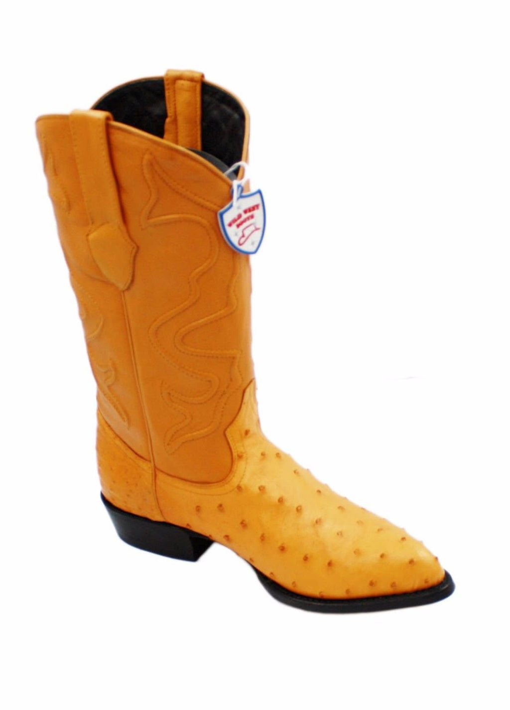 Men's Genuine Wild West Real Ostrich Leather Western Cowboy Boots_Mango_8