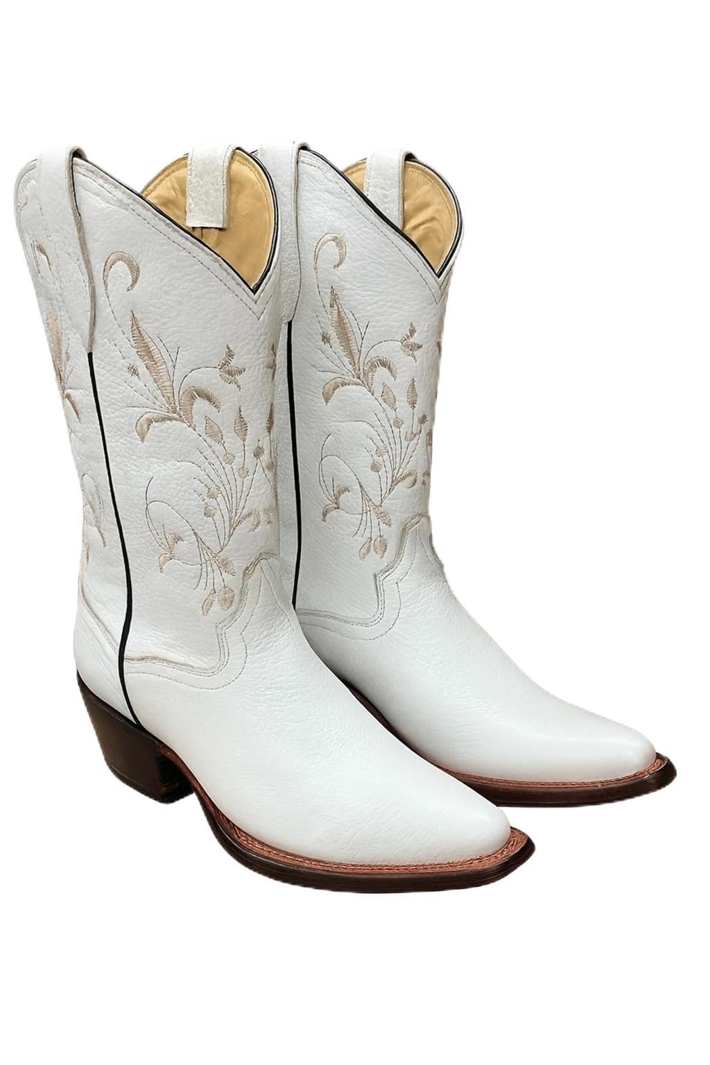 Dona Michi Women's Western Cowgirl White and Red Pointy Toe Boots Genuine Leather Dama Puntal
