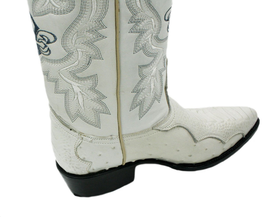 Men Genuine Cowhide Ostrich and Crocodile Print Leather J Toe Cowboy Boots